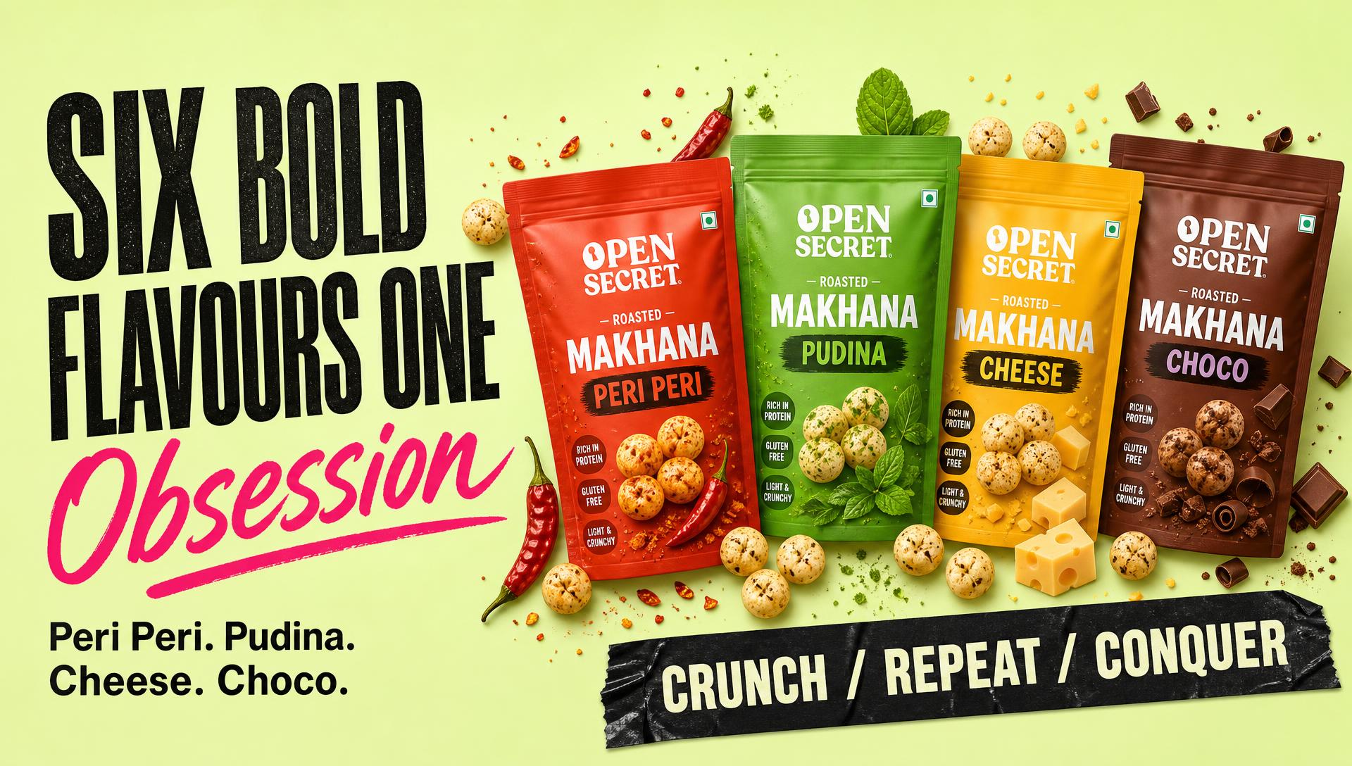 Six bold flavours, one obsession — roasted makhana range