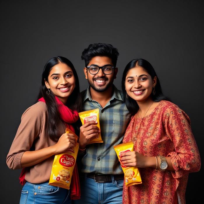Three friends holding Makaroot packs